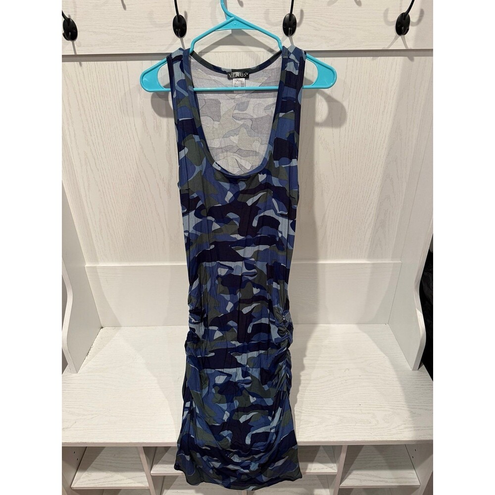 Venus blue ruched camo tank dress size large NWOT